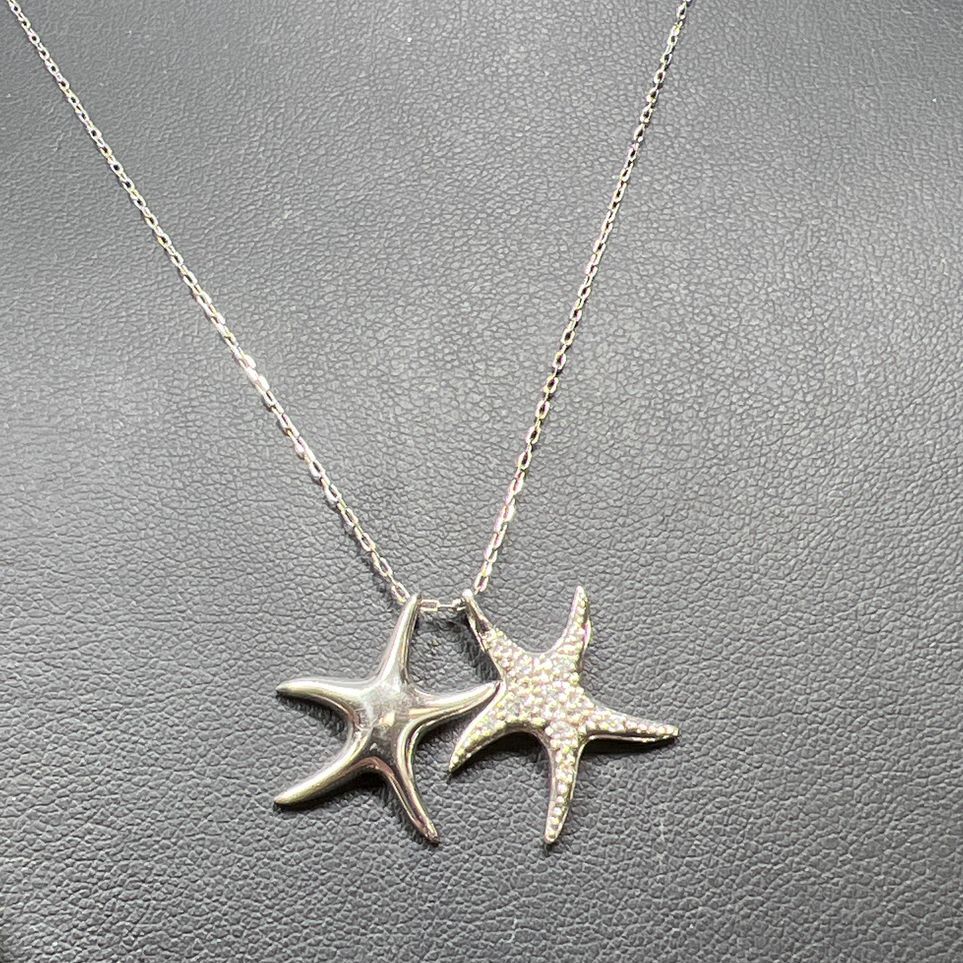 925 Sterling Silver Starfish Rhinestone Charm Necklace