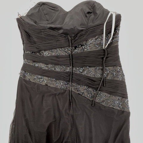 Le Belle NWT Black Beaded Ruched Strapless Formal Gown Dress Women's Size 16