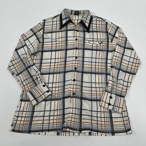 Vintage Men's Joel Blue Cream Plaid Long Sleeve Button Up Disco Shirt - Size XL