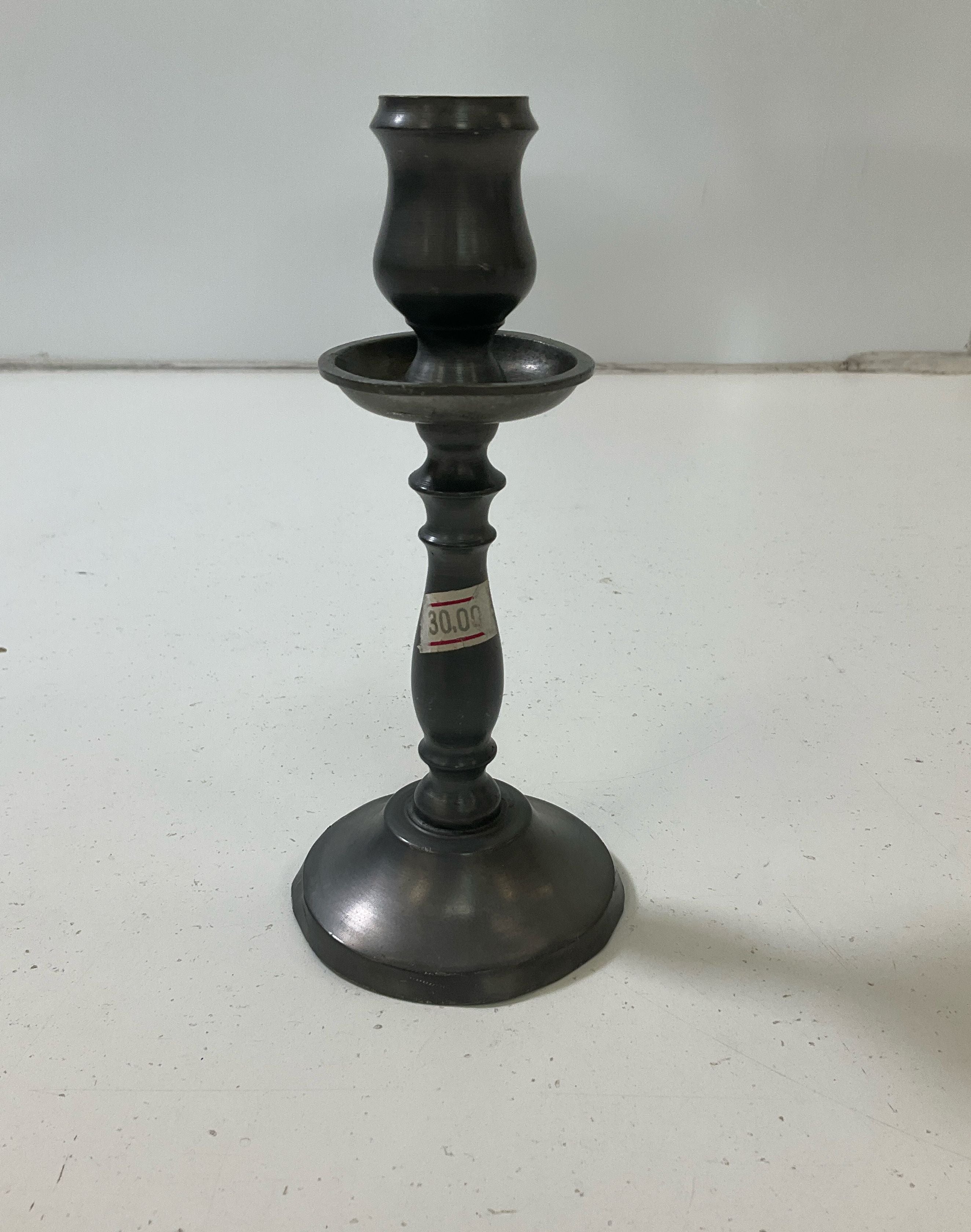 Vintage Pewter Single Candlestick Candle Holder Hallmarked Rustic Primitive Deco