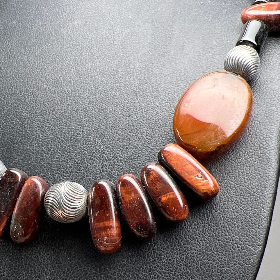Brown Tiger's Eye Beaded Sterling Silver Beaded Necklace