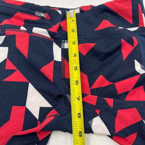 Oiselle Red Blue Spandex Compression Shorts Women's 2 Geometric Print