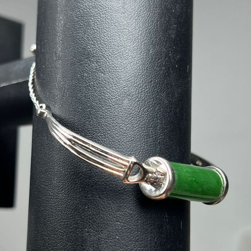 Sterling Silver Green Stone Bead Bracelet 16.23g