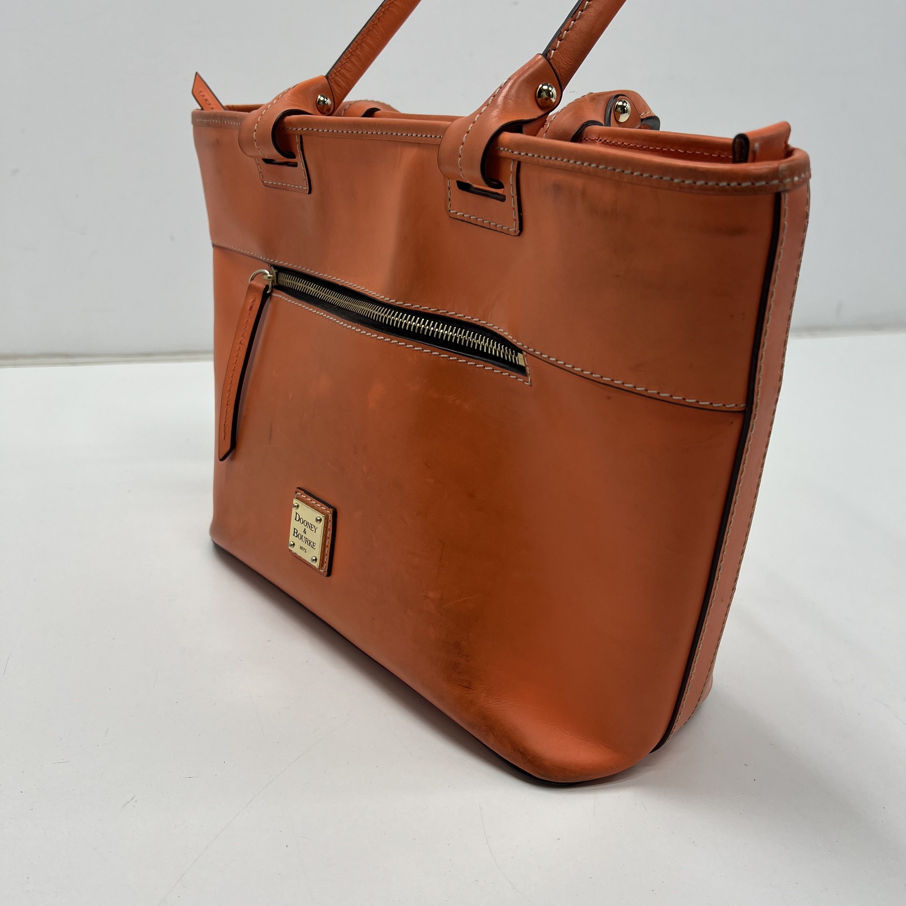 Dooney & Bourke Smooth Leather Small Shopper Tote Bag Orange Authenticated
