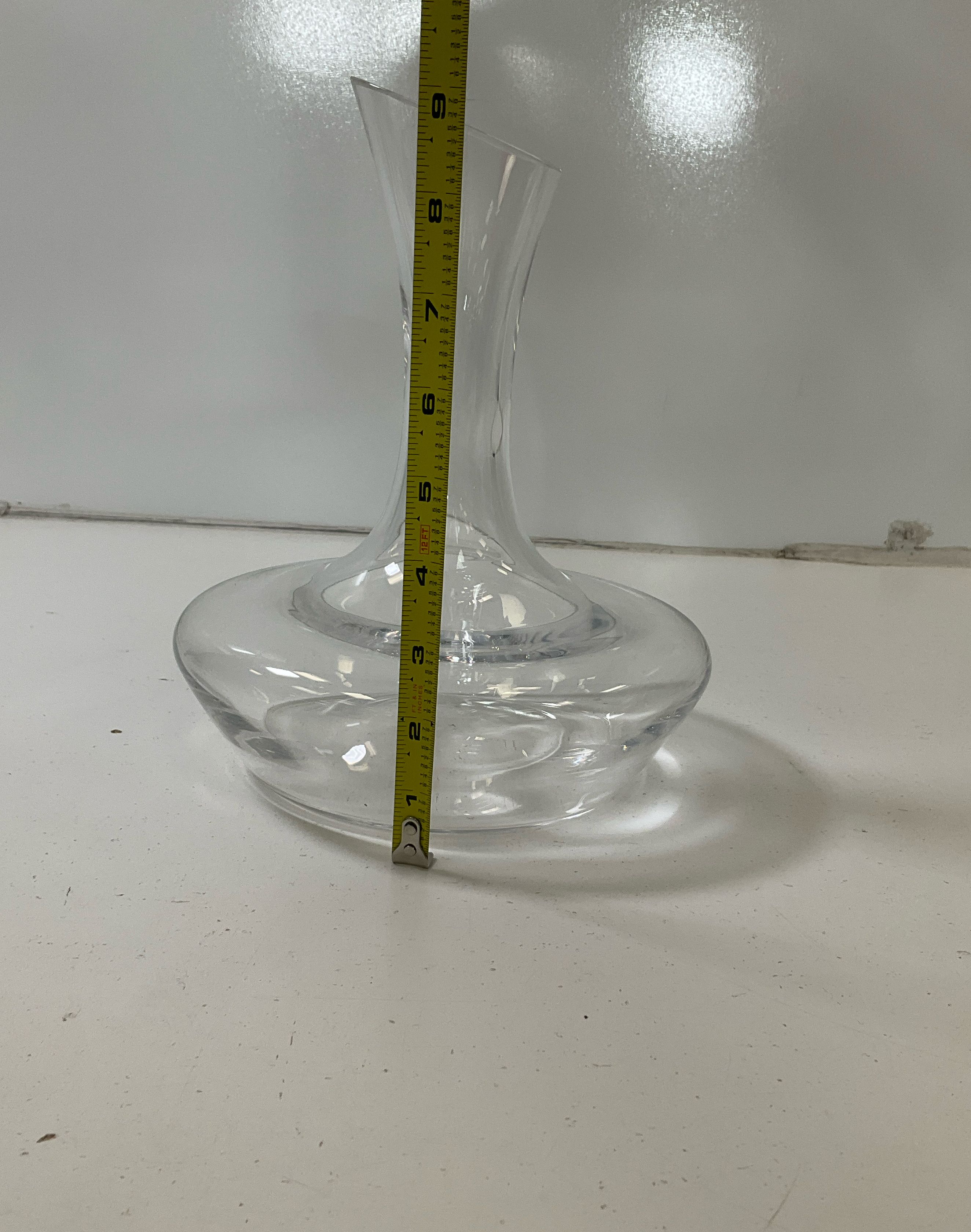 Denizli Signed Clear Glass Squat Wine Decanter Carafe Slanted Mouth Bore