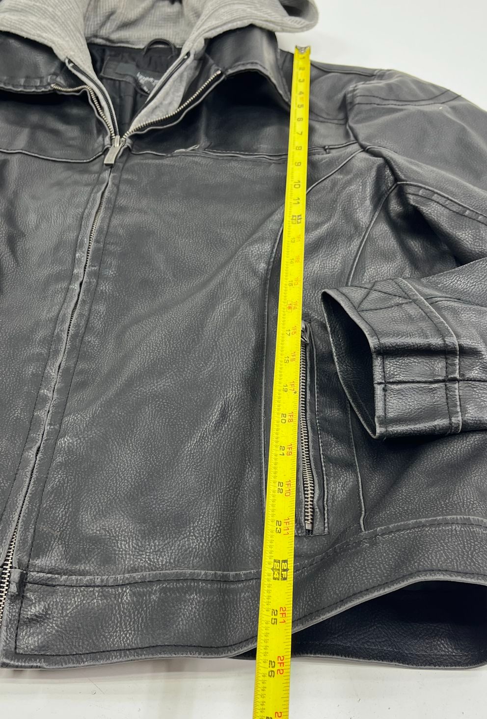 Kenneth Cole Reaction Black Faux Leather Hooded Moto Jacket Men's M
