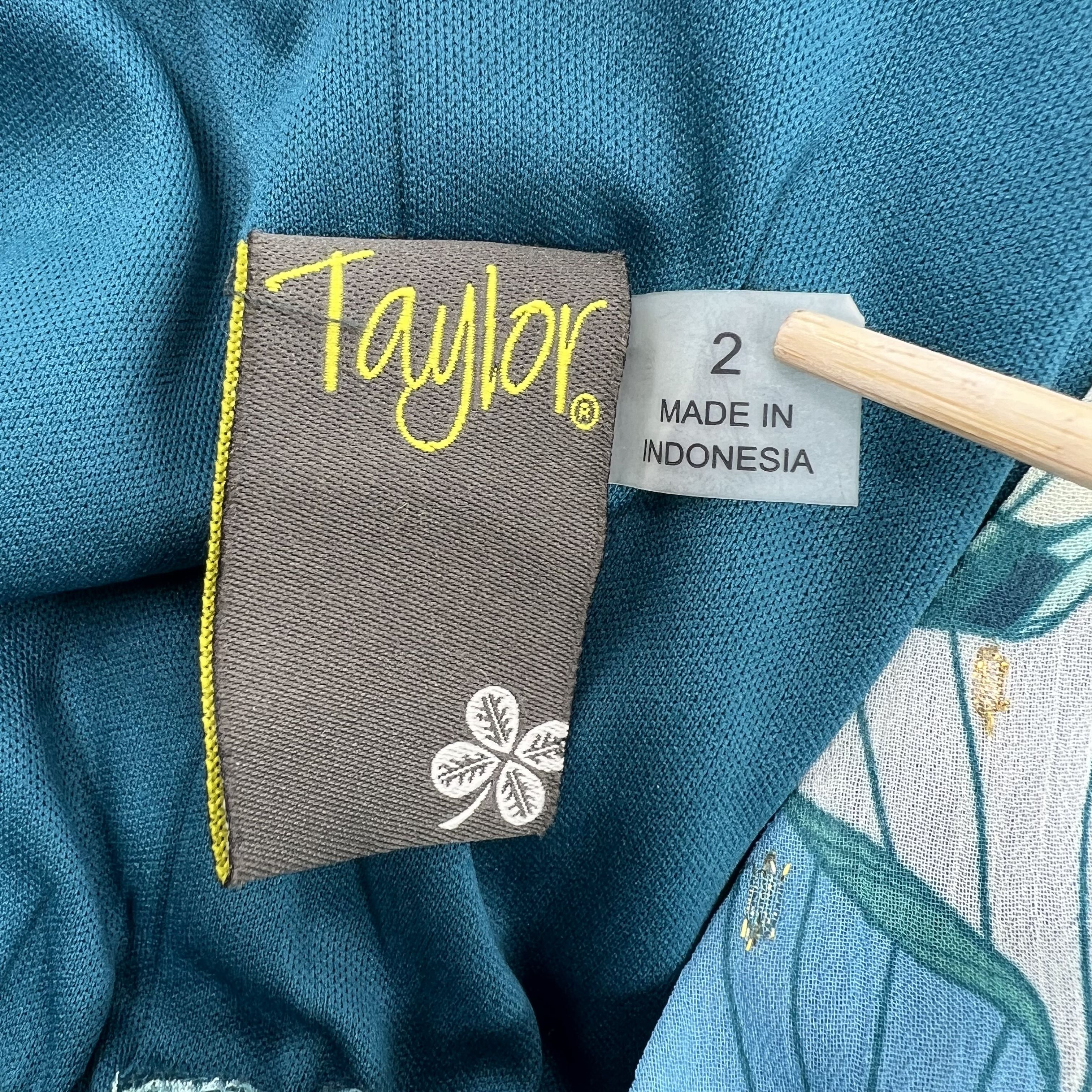 Taylor Blue Green Floral Metallic Smocked Tiered Maxi Dress Size 2 NWT