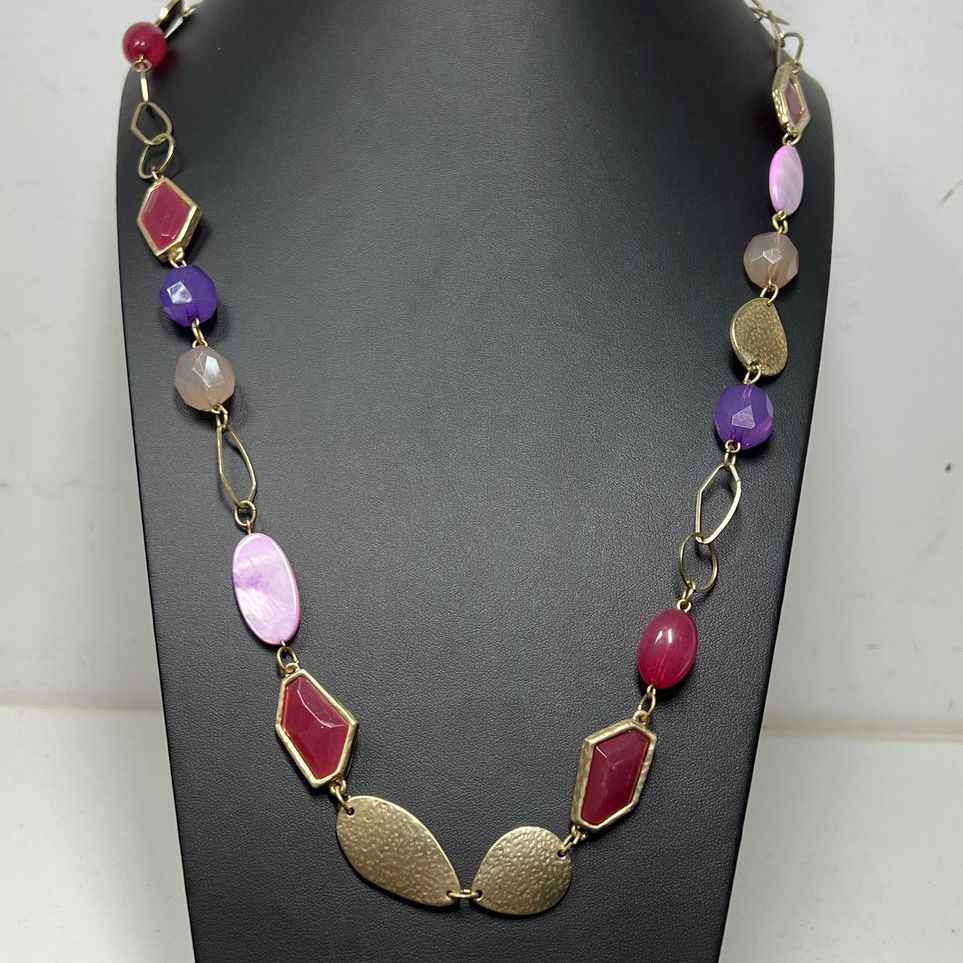 Chico's Gold tone Purple & Pink Rhinestone Necklace