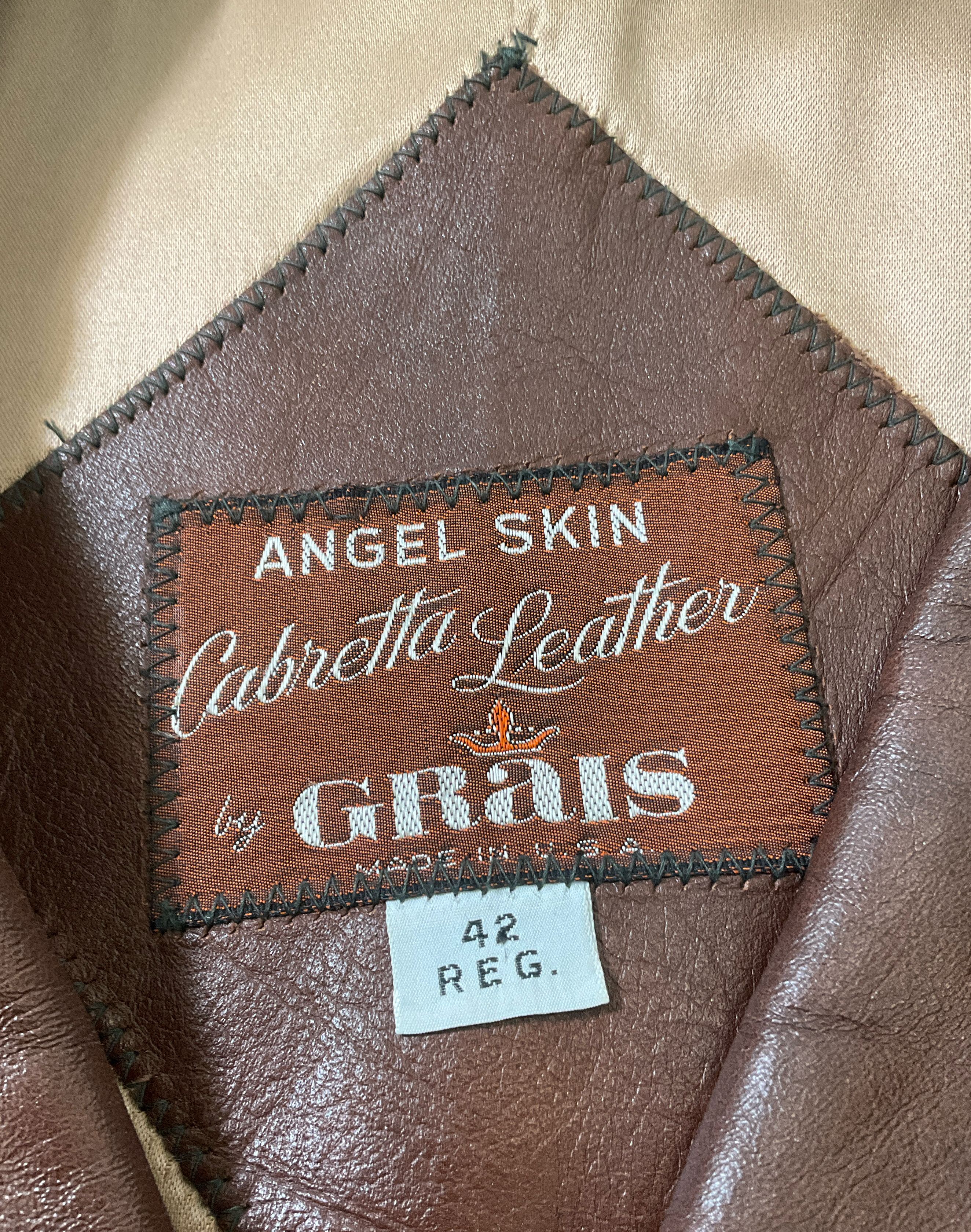 Vintage 1970s Brown Angel Skin Cabretta Leather by Grais Coat Men's Size 42R