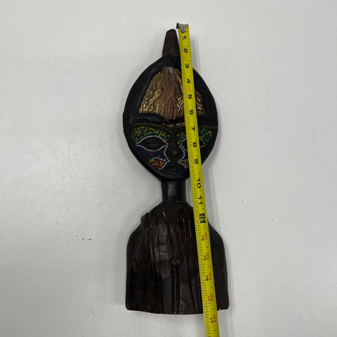 Vintage Handcrafted African Wood Bust Beaded Mask Sculpture South Africa 15"