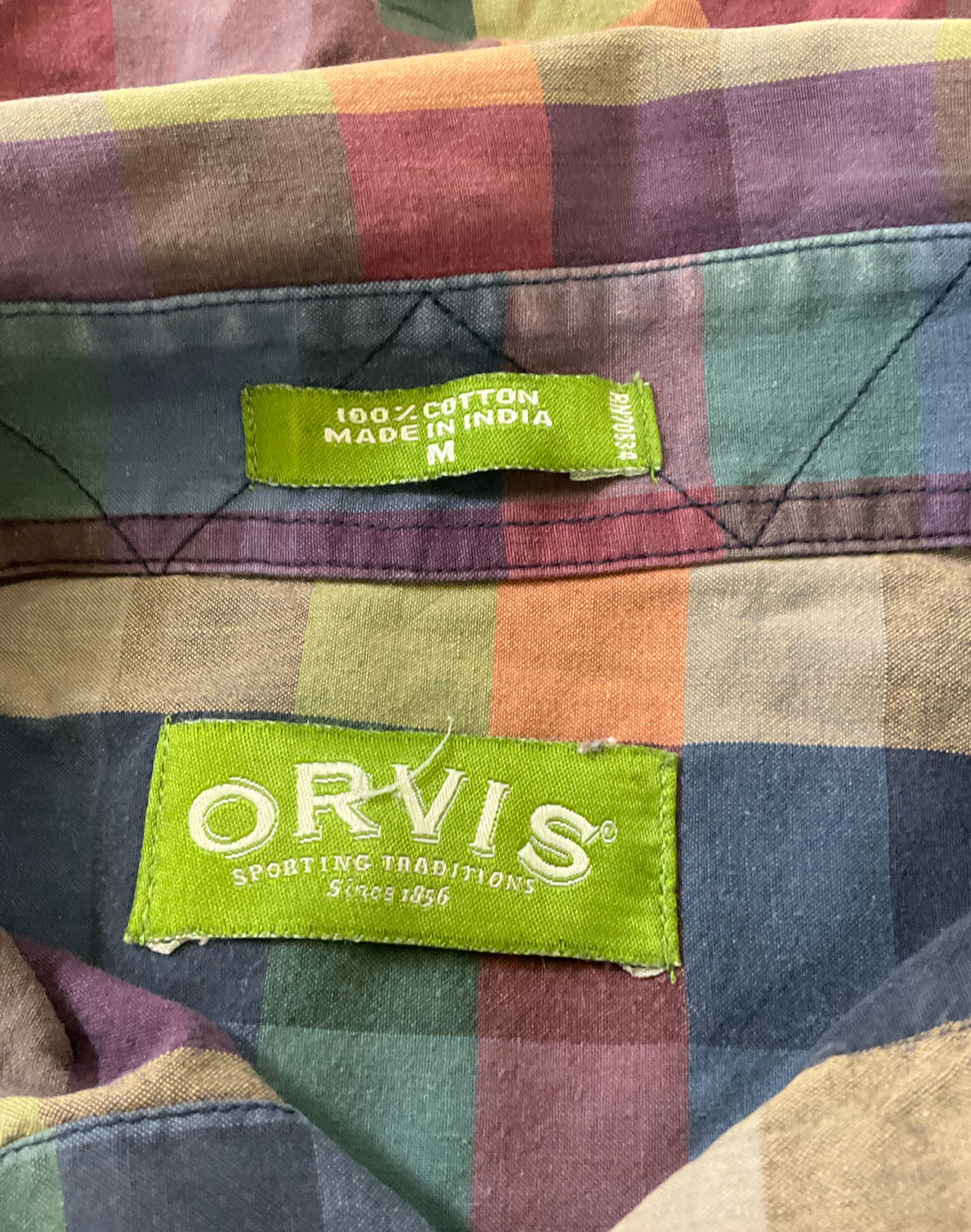 Orvis Men's Multicolor Check Short Sleeve Button Up Cotton Shirt Size Medium