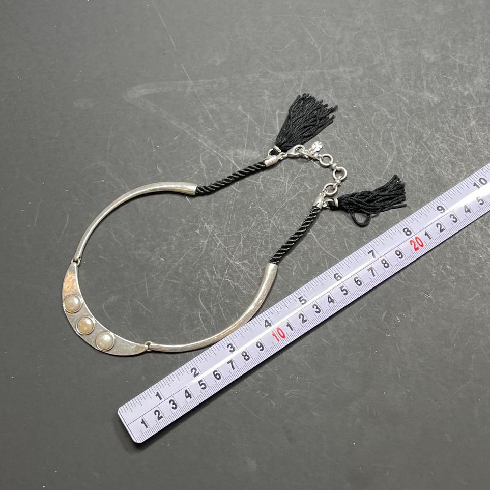 Lucky Brand Pearl Silver tone Black Tassel Necklace