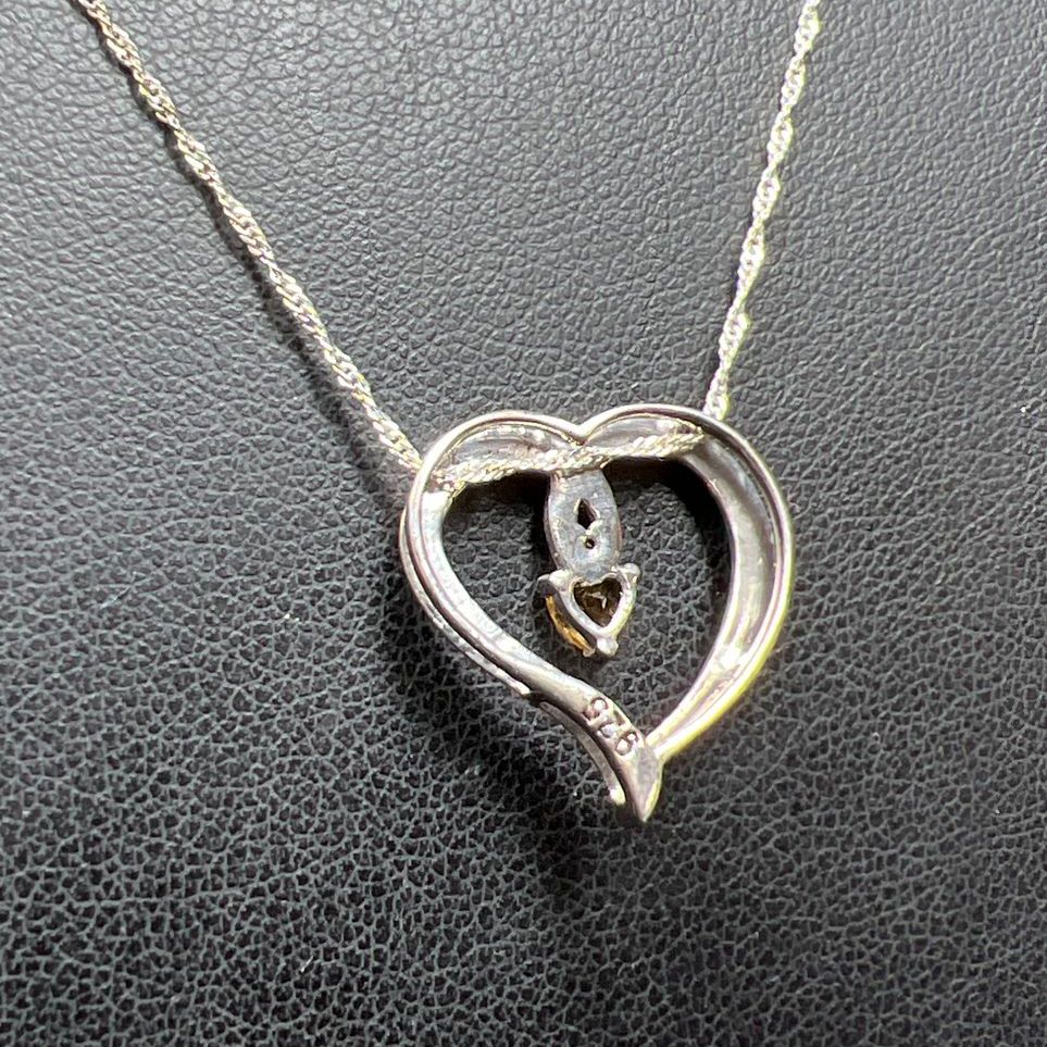Sterling Silver Yellow Gemstone Heart Pendant Necklace 2.92g