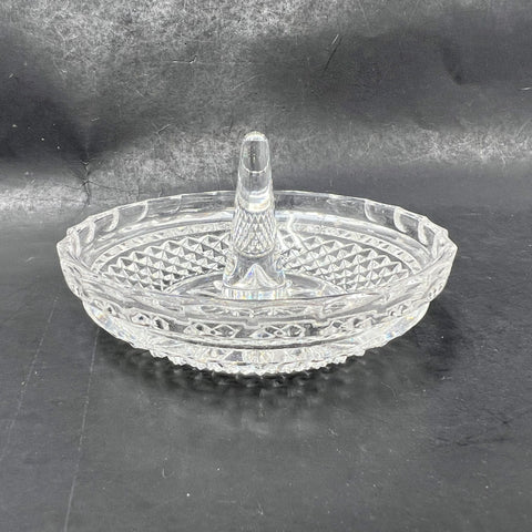 Vintage Mid-Century Pressed Glass Ring Holder & Perfume Bottle Vanity Set