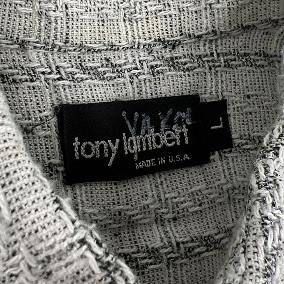 Vintage Men's Tony Lambert Grey Black Plaid Button Up Short Sleeve Shirt - Large