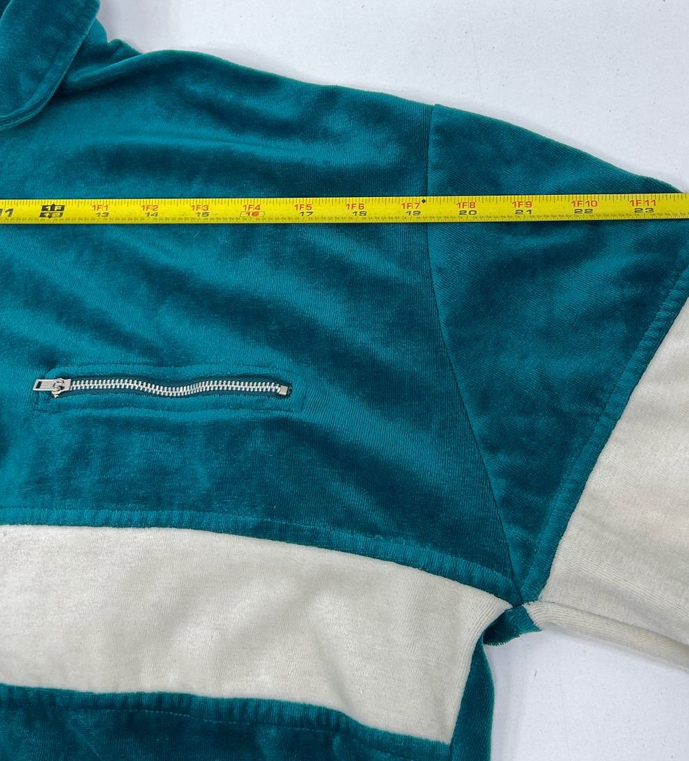 VTG Men's Tall Man Teal Acrylic Velour Banded Pullover 1/4 Zip Jacket - Size XLT