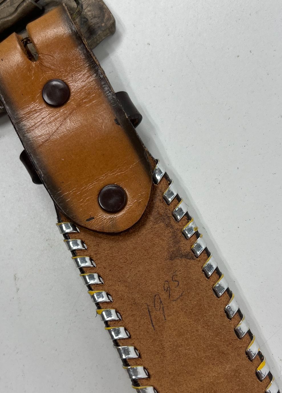 Vintage 80s Spec-Cast IH Gutenberg Printing Press Buckle Tooled Leather Belt 38