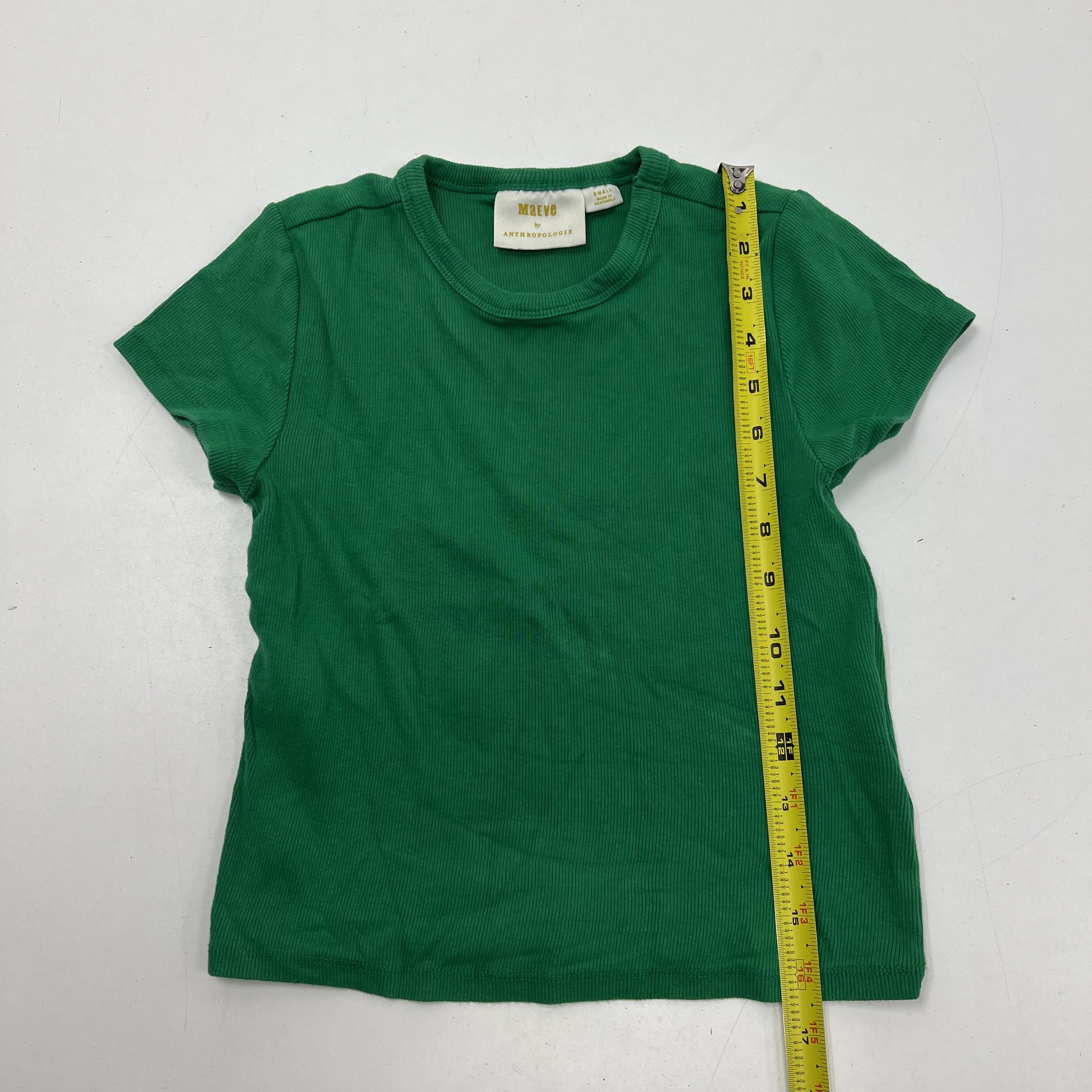 Anthropologie Maeve Green Ribbed T-Shirt Magenta Skirt Set Women's Small