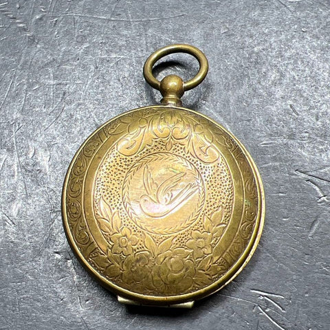Antique Victorian Brass Pocket Watch Style Locket Dented