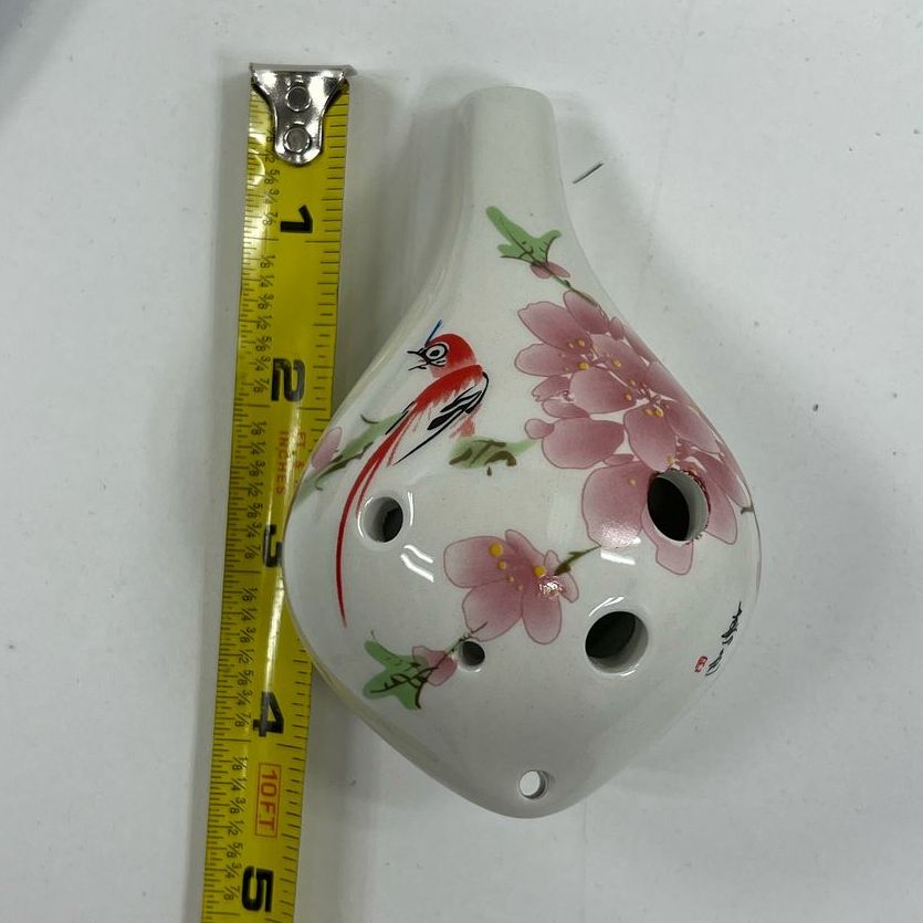 Floral Asian Painted Themed Porcelain? Ocarina in Bag with Instructions
