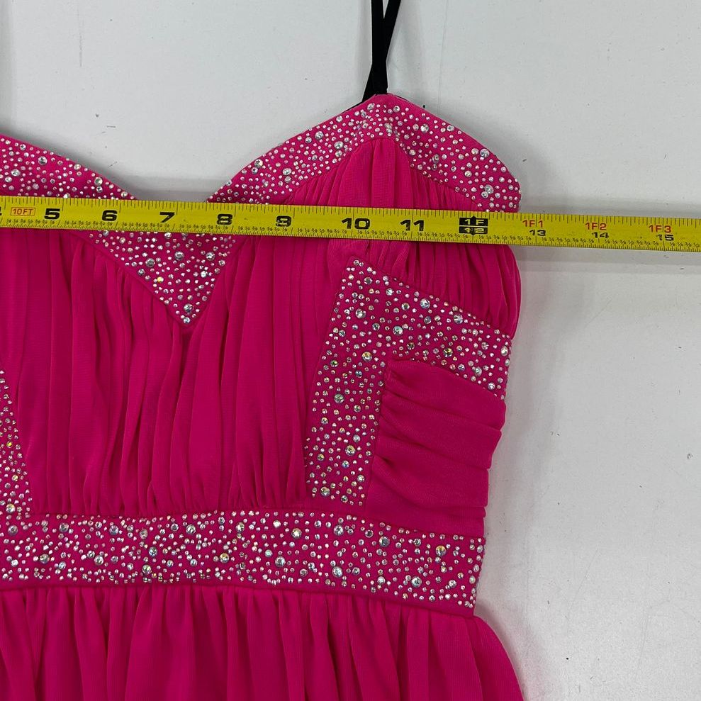 VTG Y2K Junior's City Triangles Hot Pink Beaded Hi-Lo Homecoming Dress - Size 9