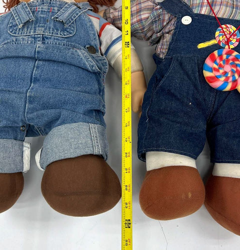 Vintage House of Loyd Style Dolls Lot of 2 Yarn Hair Boy Denim Overalls 1980s