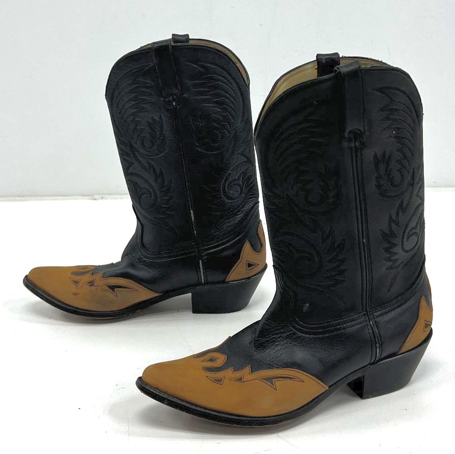 Women's Durango Black & Brown Genuine Leather Western Pull On Boots Size 10M
