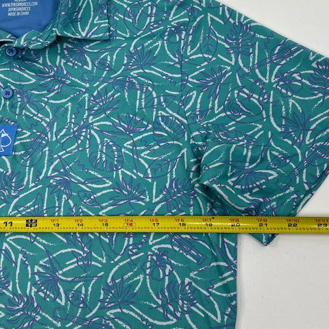 Men's Pins & Aces Turquoise Tropical Print Short Sleeve Polo Size Medium