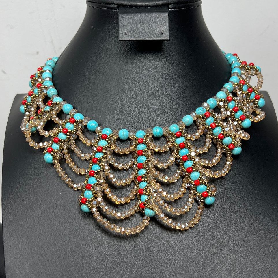 Woven Crystal and Turquoise Necklace NIP
