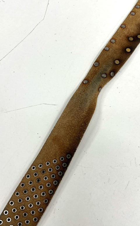 Vintage Y2K Ed Hardy Cream Skull Rose Tattoo Rhinestone Studded Leather Belt 45