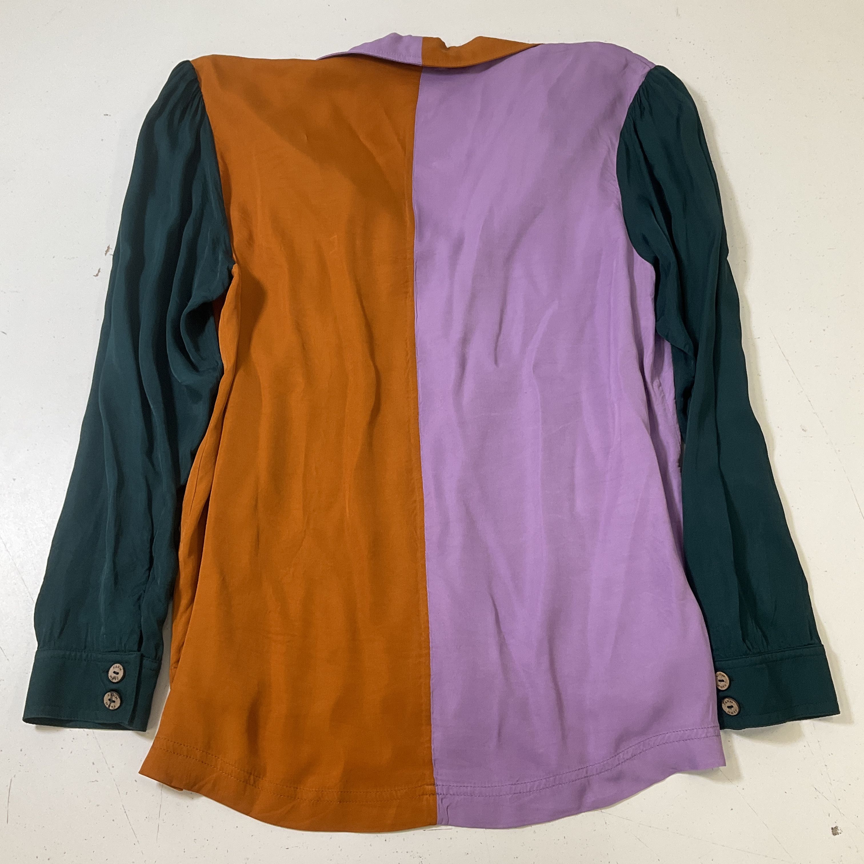 Anthropologie Farm Rio Multicolor Colorblock Puffed Sleeve Button Up Size Small