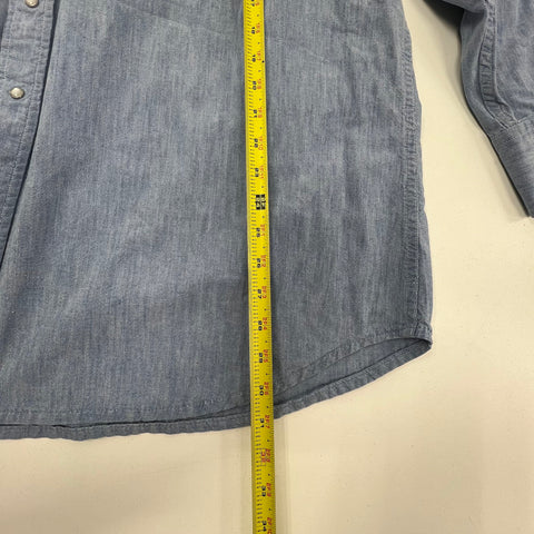 Vintage 90s Carhartt Rugged Wear Chambray Western Pearl Snap Shirt Sz XL