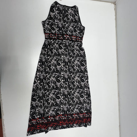 Max Studio NWT Black White Red Leaf Print Halter Asymmetrical Dress Women's L