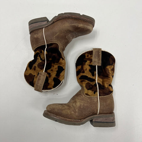 Roper Brown Camo Hair On Hide Leather Square Toe Cowboy Boots Kids Size 9