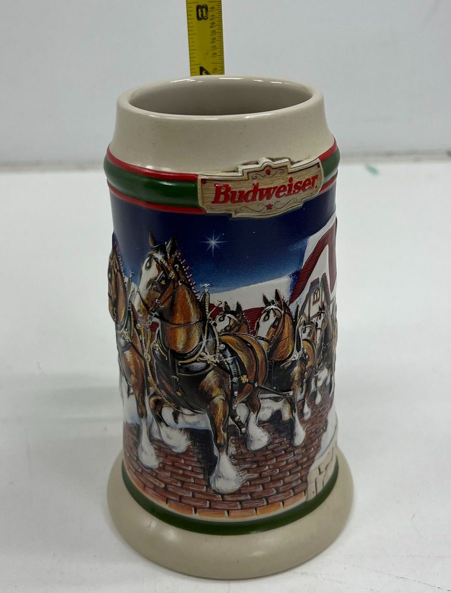 Vintage Budweiser Clydesdale Holiday Beer Stein Lot 5 pc Set 1988-1998