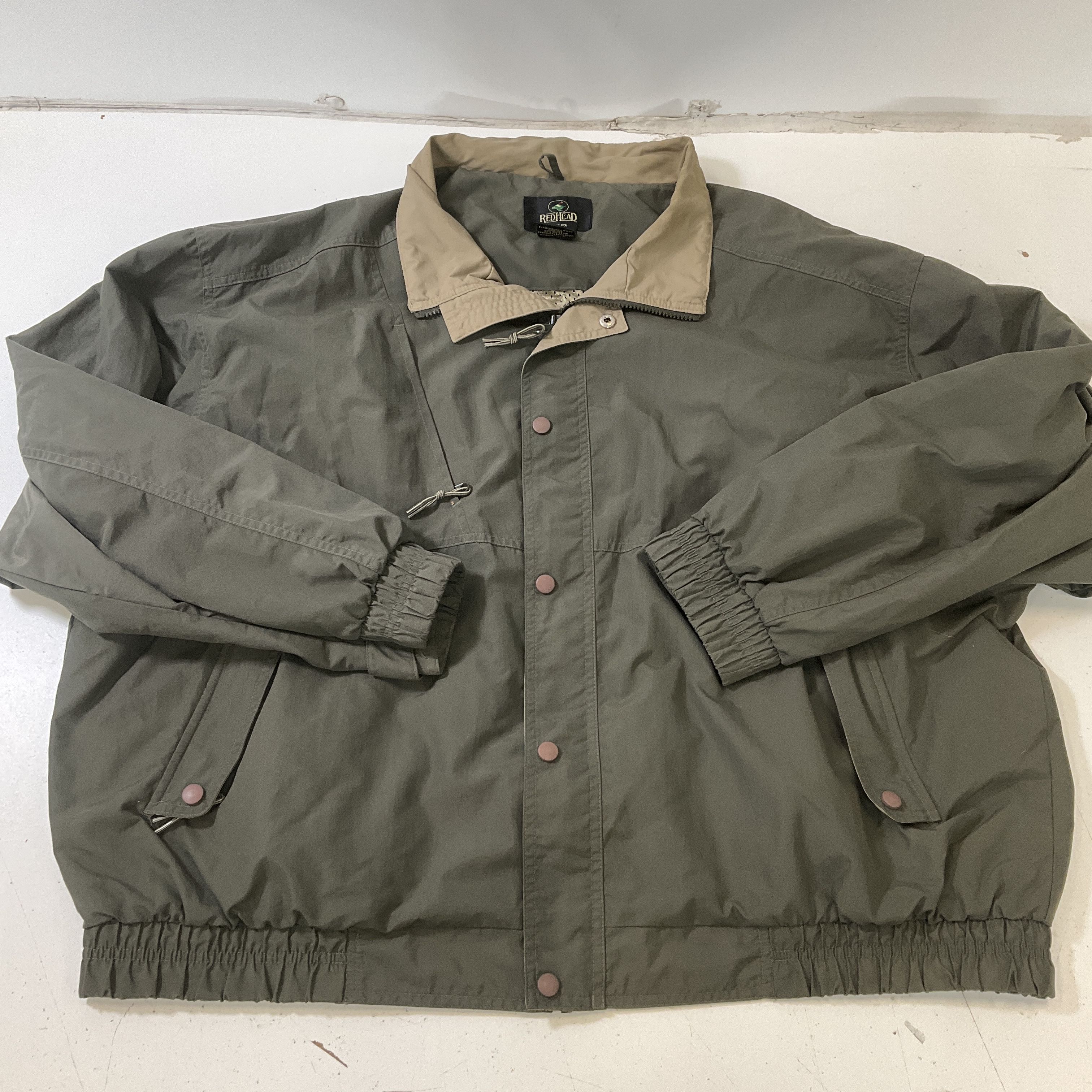 Vintage Red Head Men's Olive Green Jacket Zip & Snap Multi Pocket Size 3XL