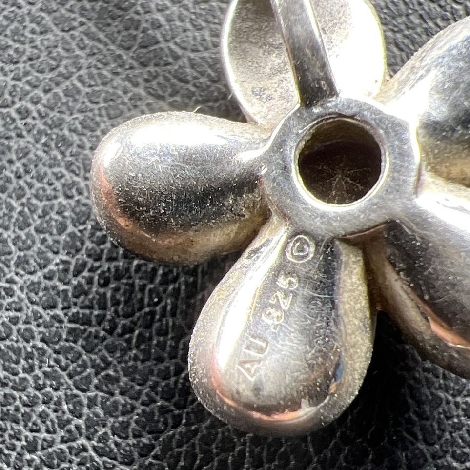925 Sterling Silver Purple Rhinestone Flower Pendant Necklace