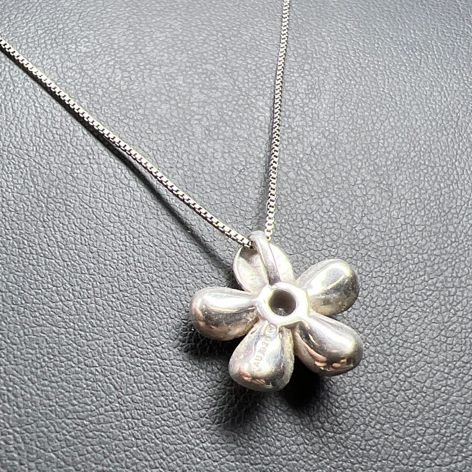 925 Sterling Silver Purple Rhinestone Flower Pendant Necklace