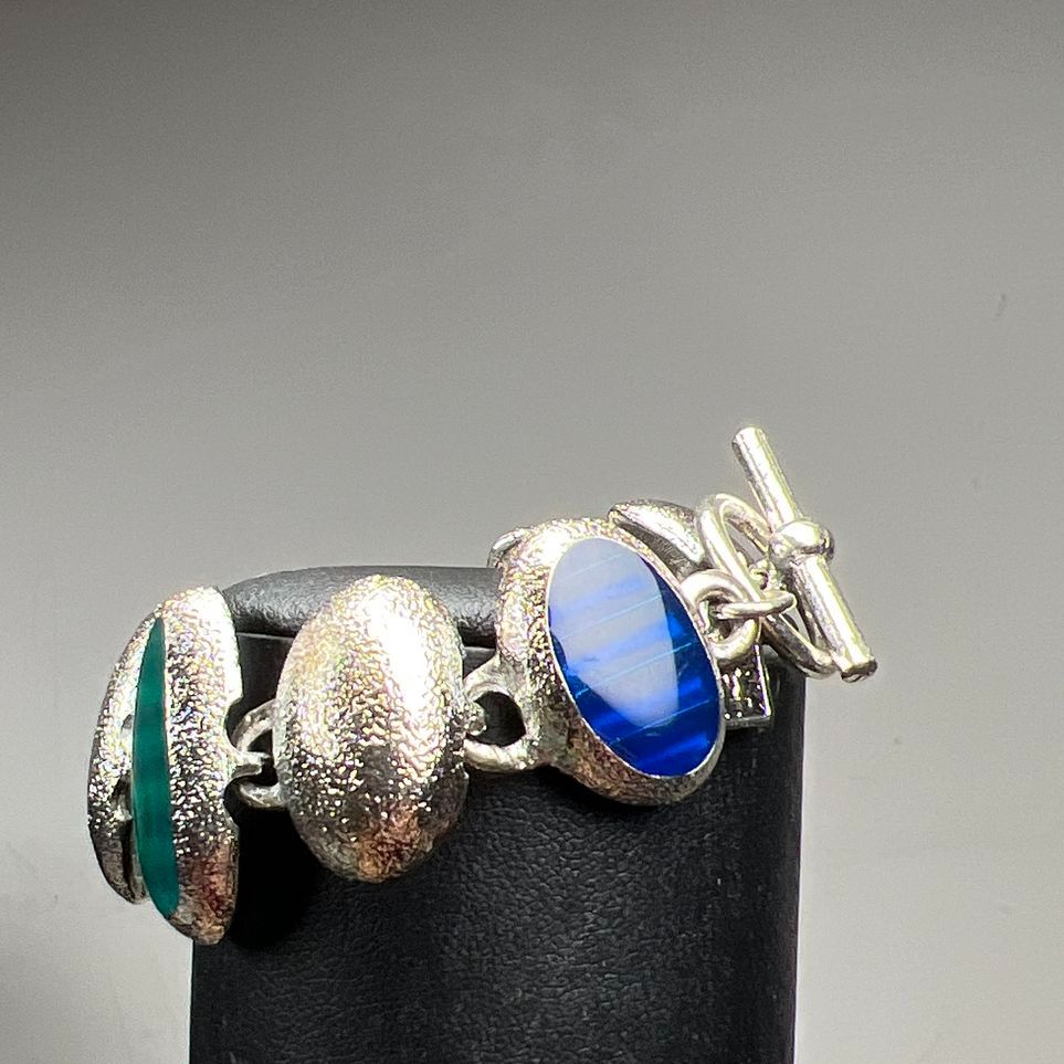 Anne Klein Silver Tone Green & Blue Inlay Bracelet