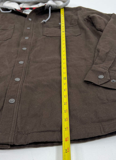 Duluth Trading Brown Fire Hose Flannel Lined Hooded Shirt Jac Jacket Mens XL