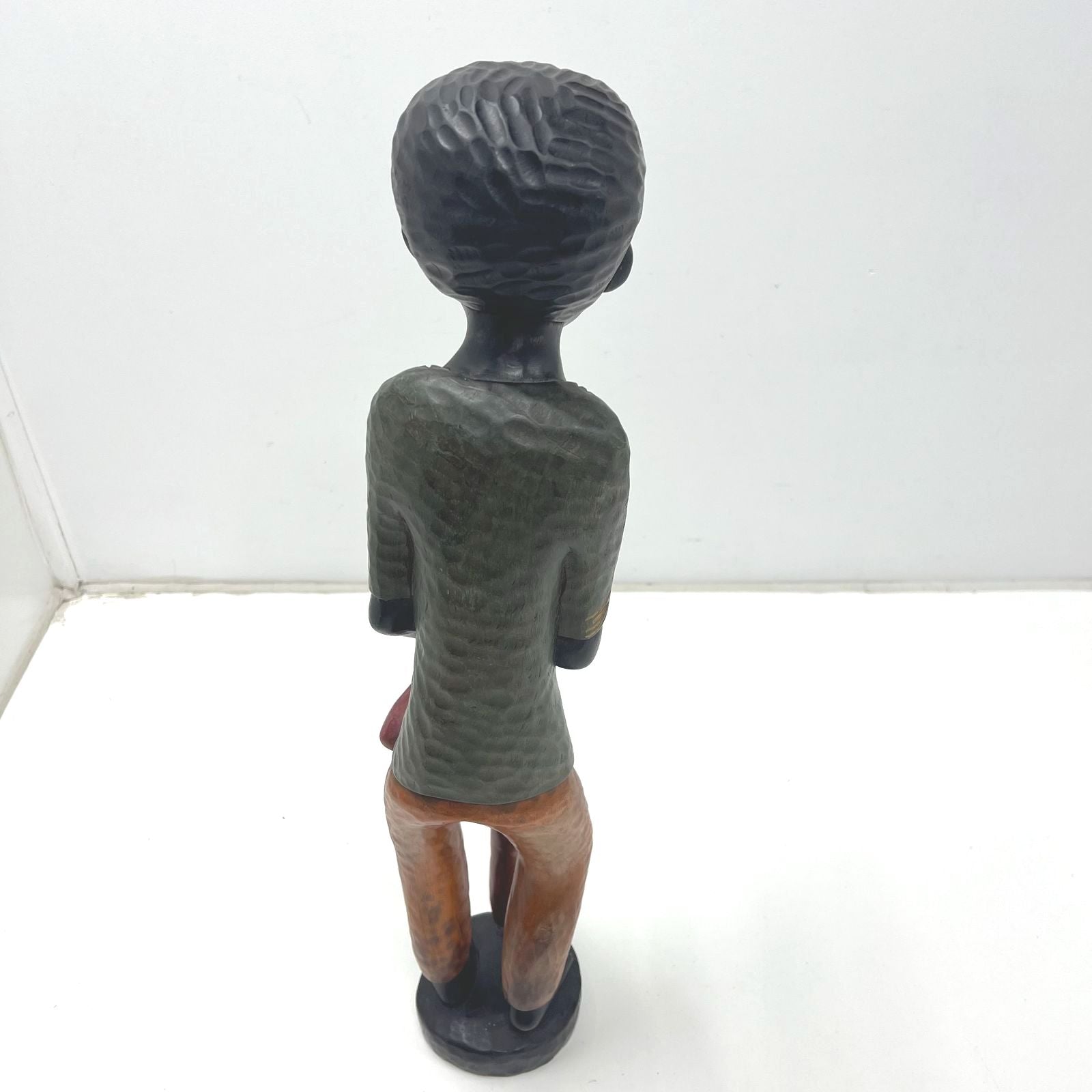 Vintage Hand Carved Wood Statue Figure 22" Signed Punta Cana Folk Art Sculpture