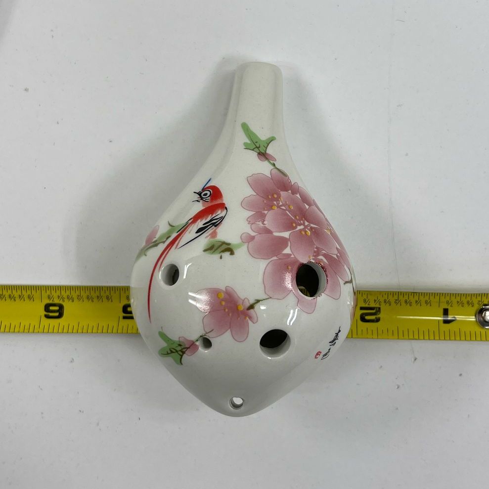 Floral Asian Painted Themed Porcelain? Ocarina in Bag with Instructions
