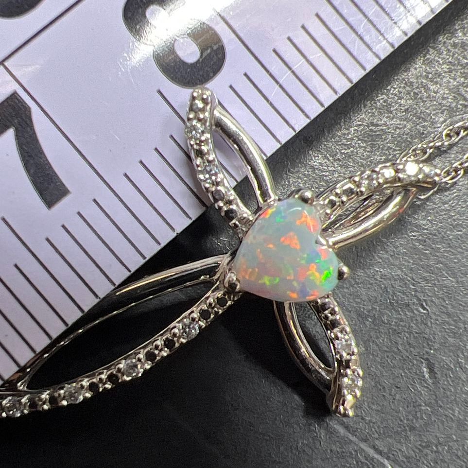 Sterling Silver Created Opal & CZ Cross Necklace