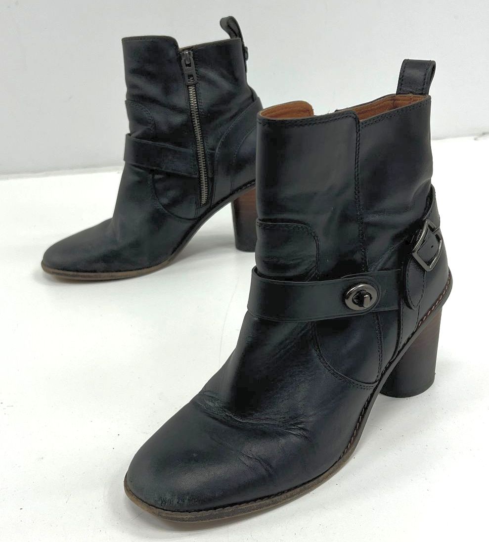 Coach Black Leather Side Zip Casual Block Heel Boots Women's Size 10