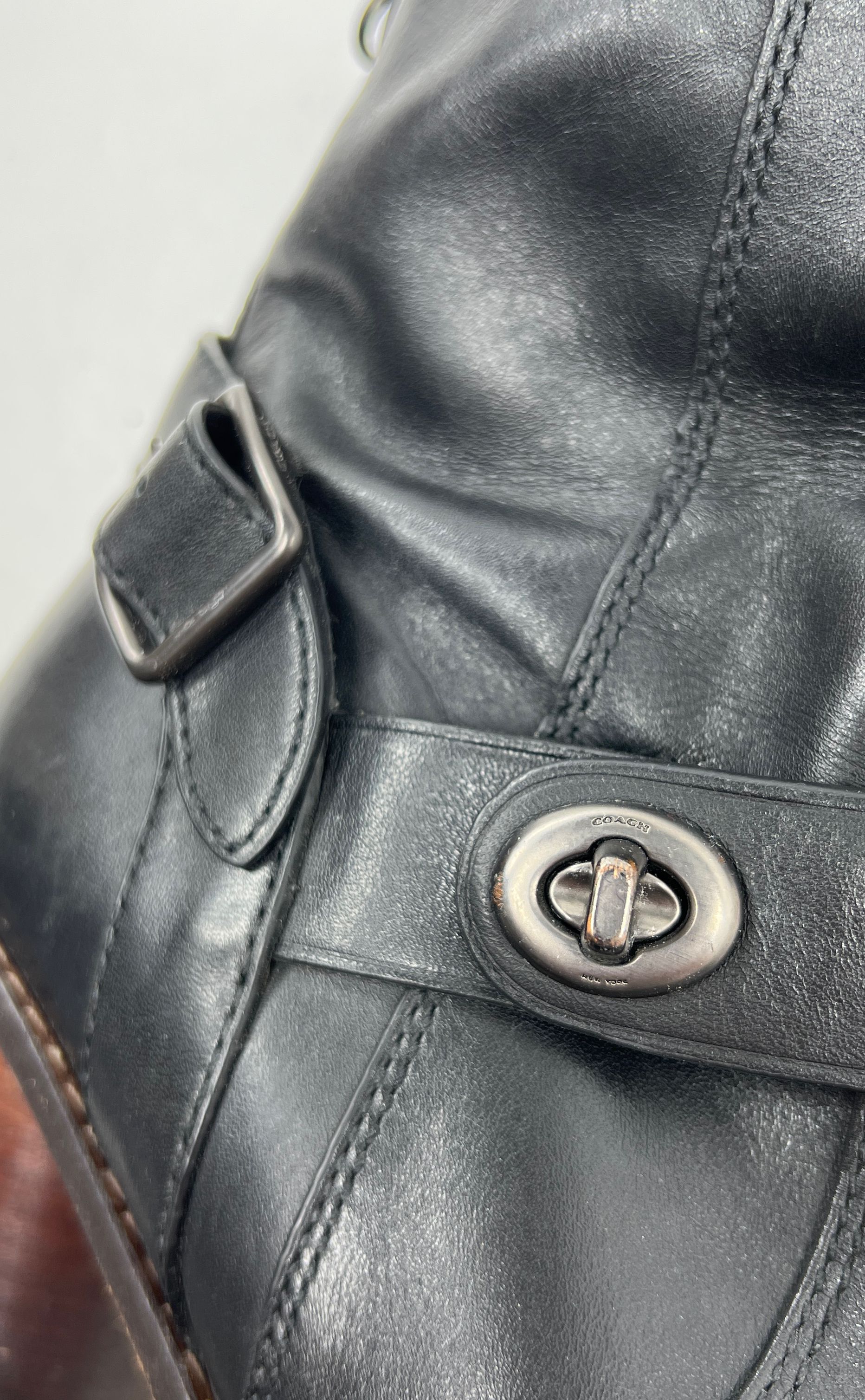 Coach Black Leather Side Zip Casual Block Heel Boots Women's Size 10
