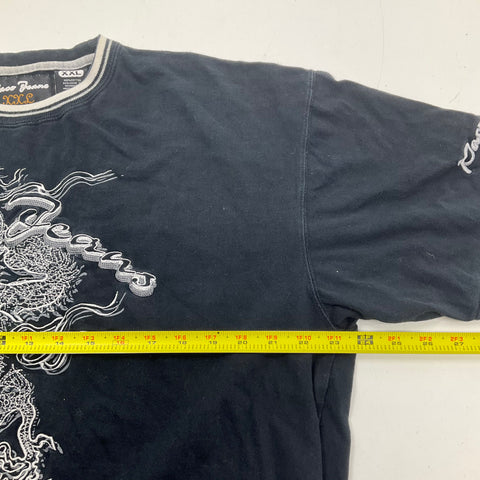 Vintage Y2K Paco Jeans Black Embroidered Dragon Ringer T-Shirt Men's XXL