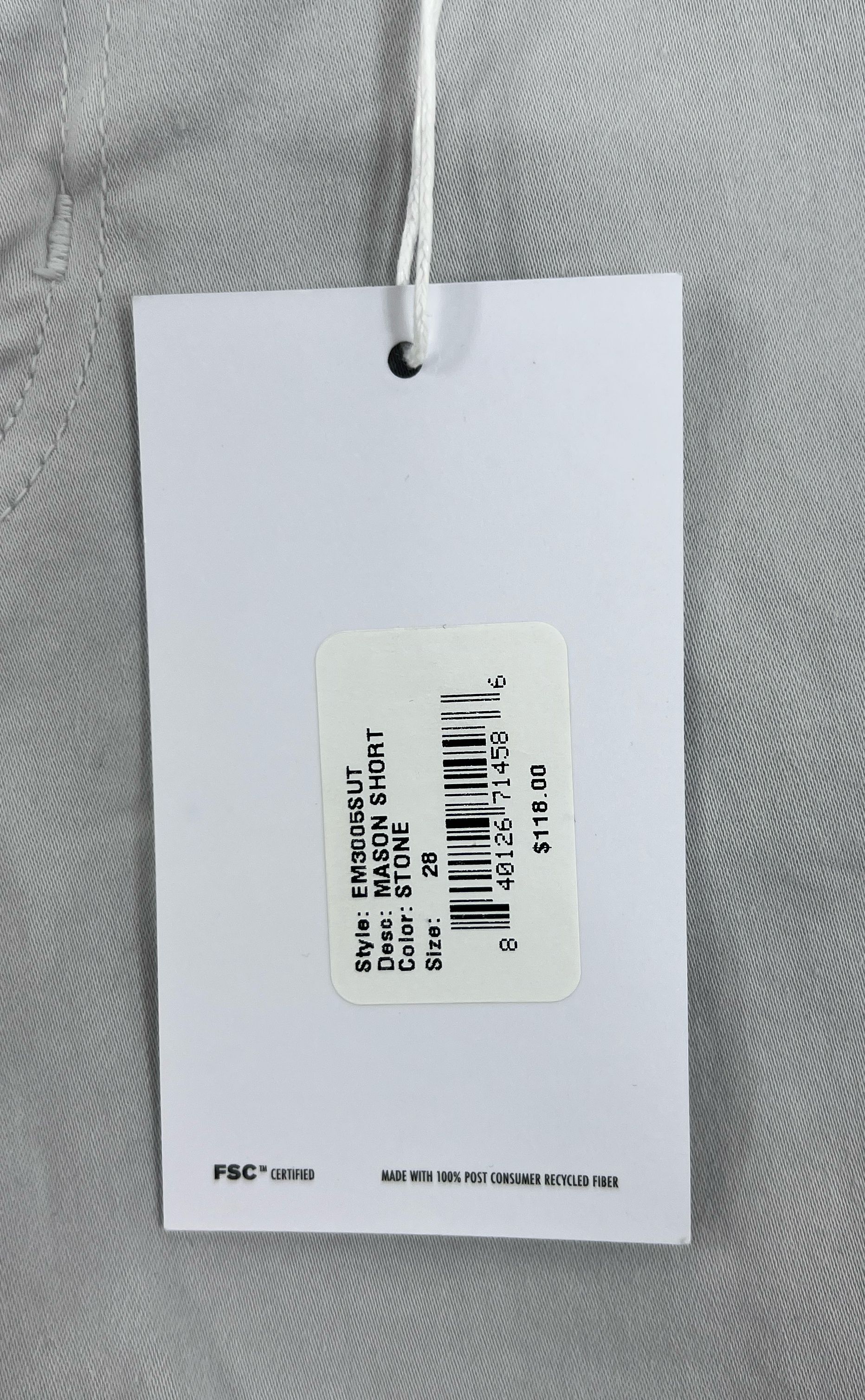 NWT Men's Edwin Mason Plain Grey Slim Chino Style Shorts - Size 28