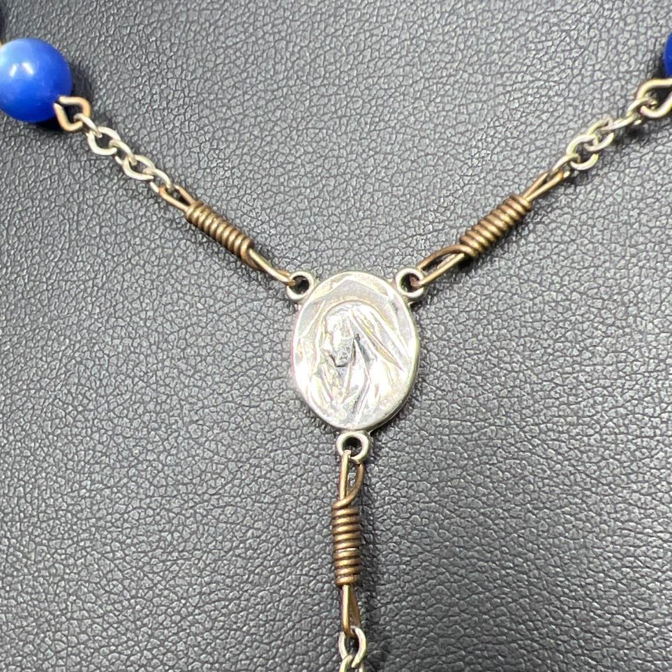Vintage Blue Beaded Sterling Silver Crucifix Rosary