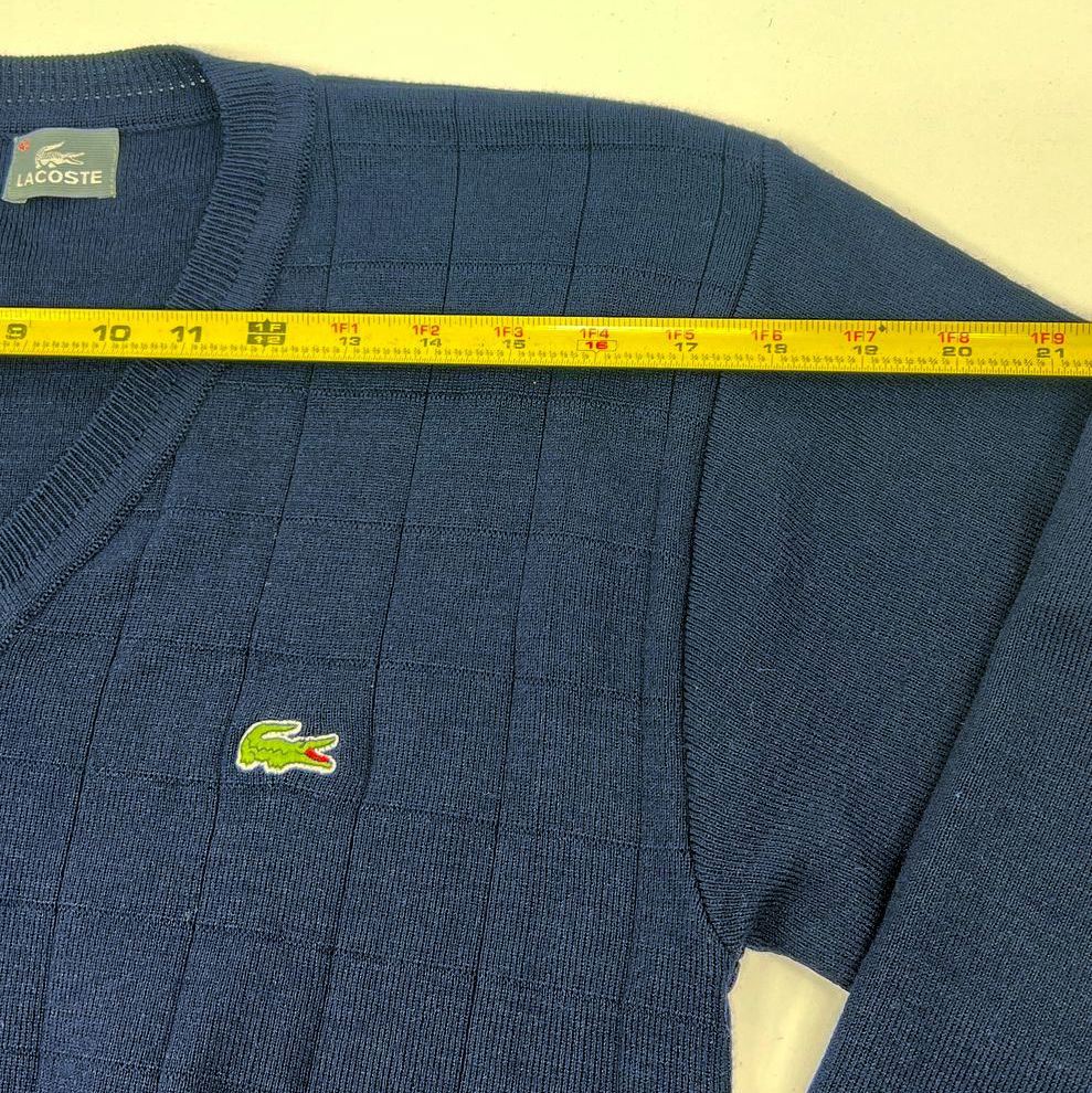 Men's Lacoste Dark Blue Knit V Neck Long Sleeve Pullover Sweater - Size 40