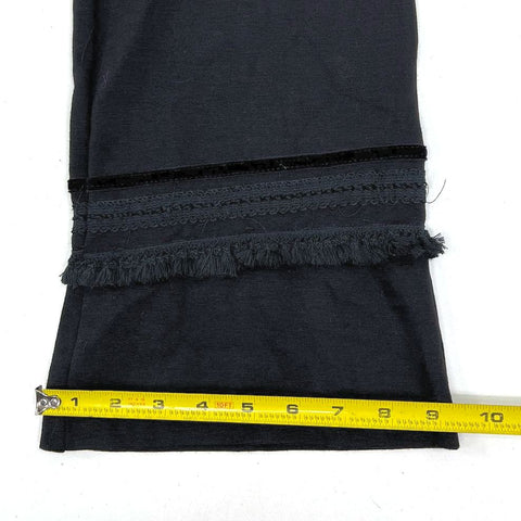 Fuzzi Black Cropped Flare Fringe Hem Stretch Pants Women's Size L